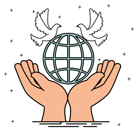 Hands and global sphere of Peace and love theme Vector illustrationのイラスト素材