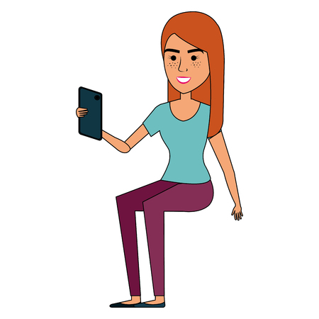 beautiful businesswoman with smartphone avatar vector illustration designのイラスト素材
