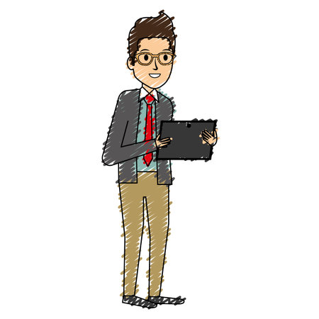 elegant businessman with tablet avatar character vector illustration designのイラスト素材