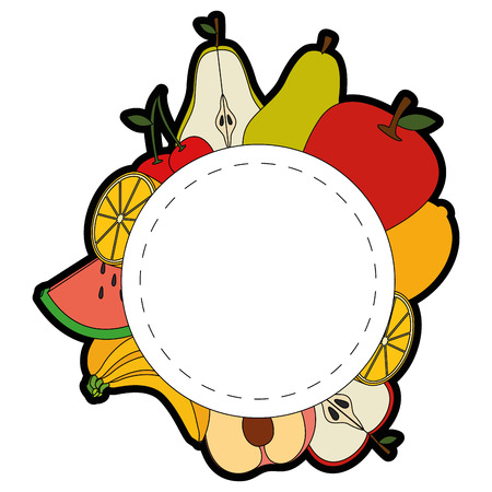 decorative frame with healthy fruits around  over white background vector illustrationのイラスト素材
