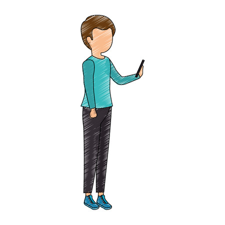 Woman using smartphone character vector illustration designのイラスト素材