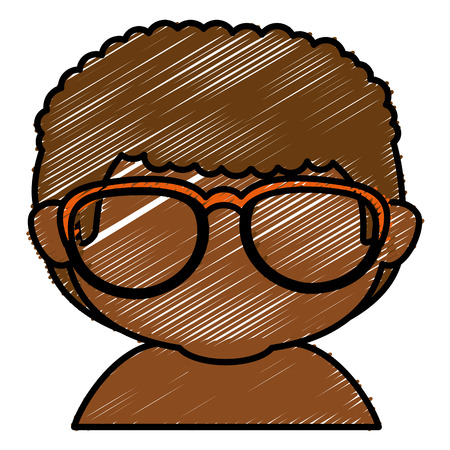 Black little boy shirtless with glasses character vector illustration designのイラスト素材