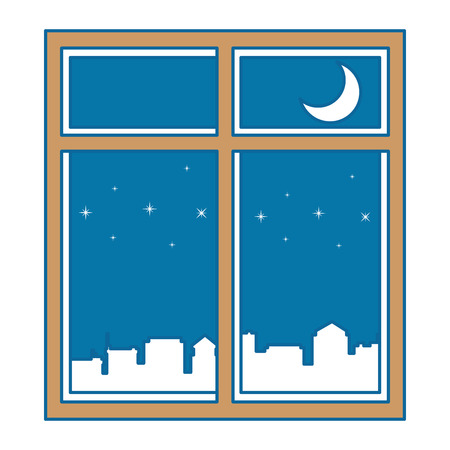 windows with night scene vector illustration designのイラスト素材