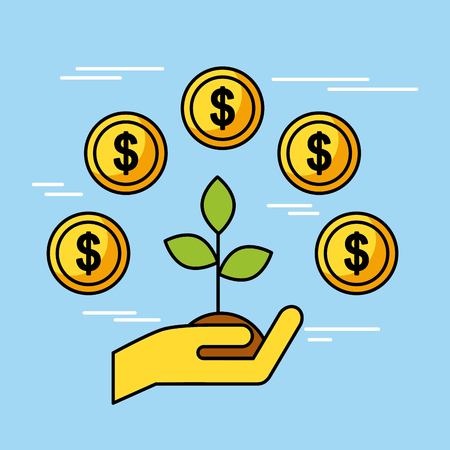 man hand holding tree money coins concept of investment finance and business vector illustrationのイラスト素材