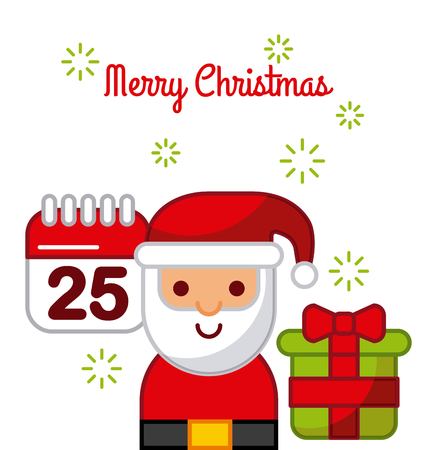 merry christmas santa claus calendar gift box celebration image vector illustrationのイラスト素材