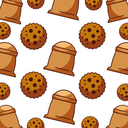 cookie and sack flour bakery kitchen seamless pattern vector illustrationのイラスト素材