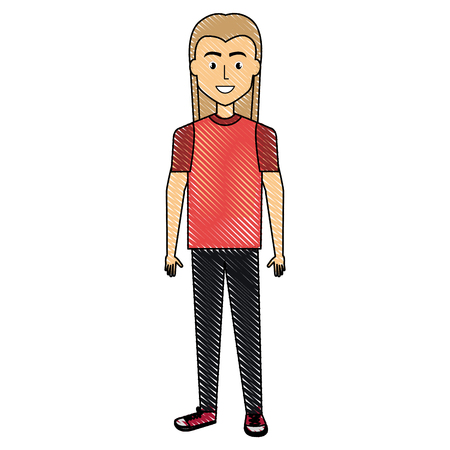 young man head with long hair avatar character vector illustration designのイラスト素材