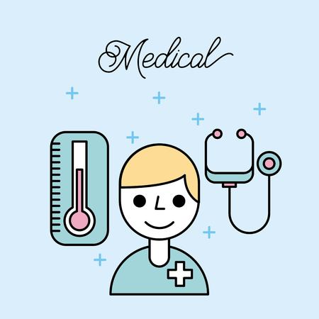 medical doctor staff stethoscope and thermometer vector illustrationのイラスト素材