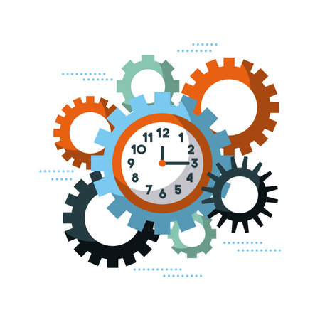 business clock time gears team work cooperation vector illustrationのイラスト素材