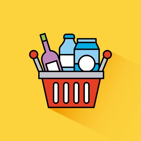 basket shopping bottle drink box milk vector illustrationのイラスト素材