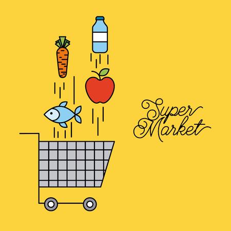 supermarket cart shopping with falling food vector illustrationのイラスト素材