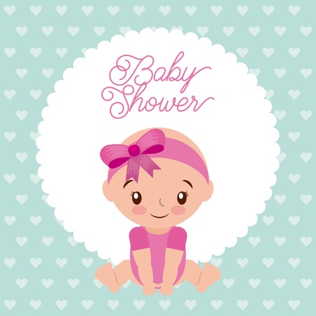 baby shower girl with diadem bow pink design background vector illustrationのイラスト素材