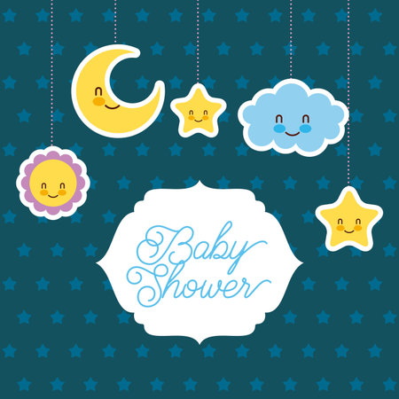 baby shower card greeting cartoon cloud star sun moon vector illustrationのイラスト素材