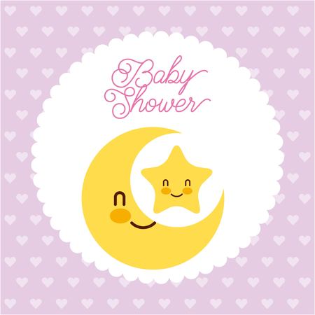 baby shower card greeting invitation star moon cartoon hearts background vector illustrationのイラスト素材