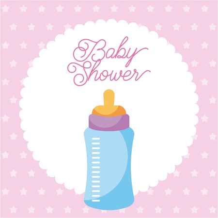 baby shower invitation with baby bottle card dots background vector illustrationのイラスト素材
