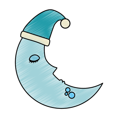 moon with sleeping cap kawaii character vector illustration designのイラスト素材
