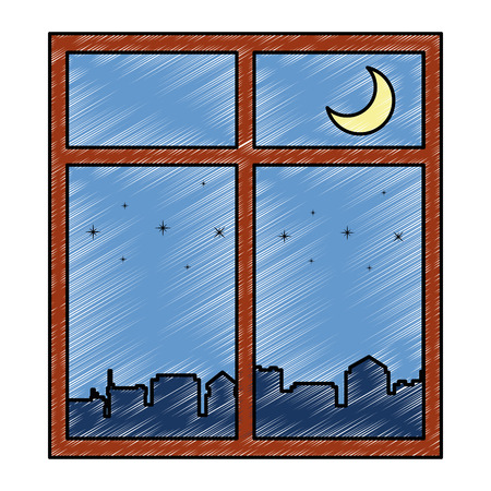 windows with night scene vector illustration designのイラスト素材