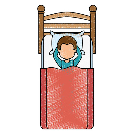 man sleeping on the bed vector illustration designのイラスト素材