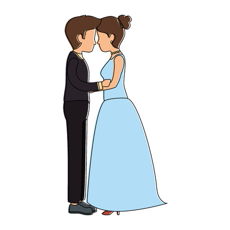 cute couple just married kissing vector illustration designのイラスト素材