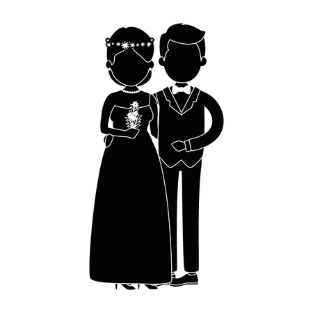 cute couple just married with flowers bouquet vector illustration designのイラスト素材