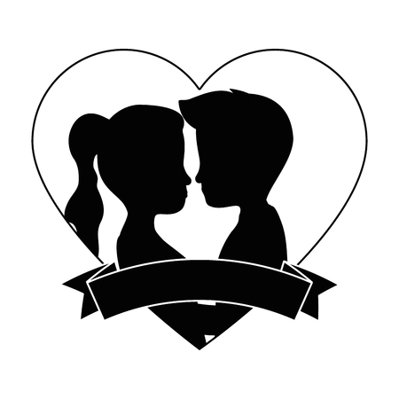 cute couple in love silhouette kissing vector illustration designのイラスト素材
