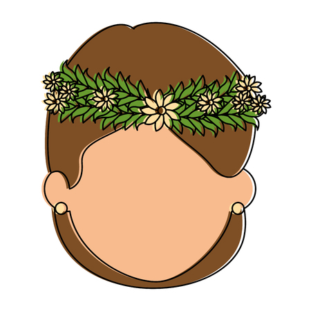 cute wife with flowers avatar character vector illustration designのイラスト素材