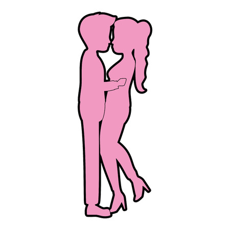 cute couple in love silhouette kissing vector illustration designのイラスト素材