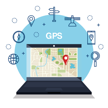 laptop with gps application vector illustration designのイラスト素材