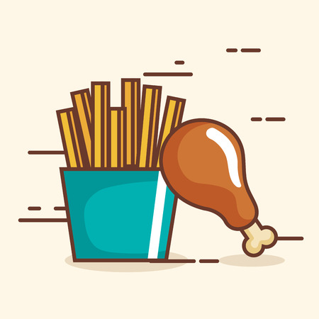 Delicious chicken thigh and french fries.のイラスト素材