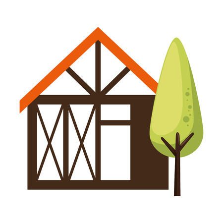 wooden house structure with tree vector illustration designのイラスト素材