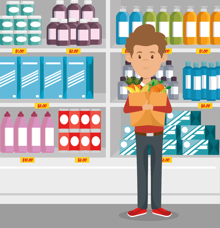 people shopping at the supermarket with special offerのイラスト素材