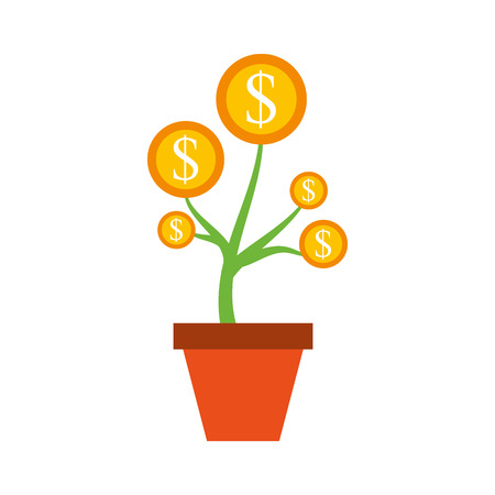 dollar golden coin plant inside pot finance vector illustrationのイラスト素材