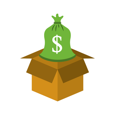 cardboard box with sack money save bank concept vector illustrationのイラスト素材
