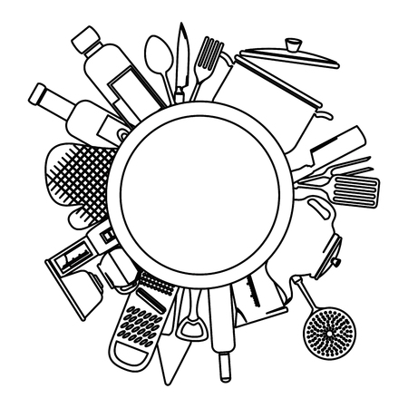 kitchen set equipment emblem vector illustration designのイラスト素材