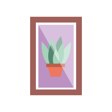 wooden frame with houseplant in vase decoration interior vector illustrationのイラスト素材