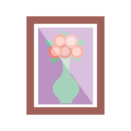 wooden frame with flower in vase decoration interior vector illustrationのイラスト素材