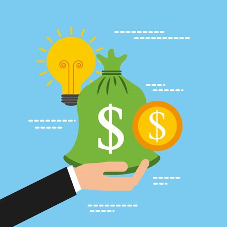 hand holding bag money coin idea support vector illustrationのイラスト素材