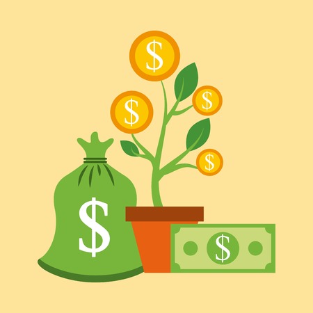 growth plant coins money banknote charity donation vector illustrationのイラスト素材