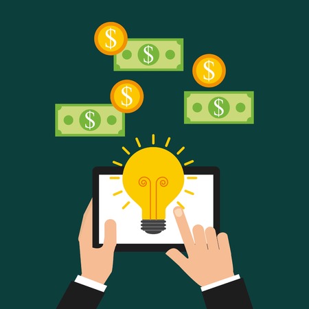 business man hand with tablet idea money cooperation vector illustrationのイラスト素材