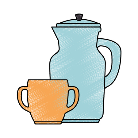 coffee teapot kitchen with cup vector illustration designのイラスト素材
