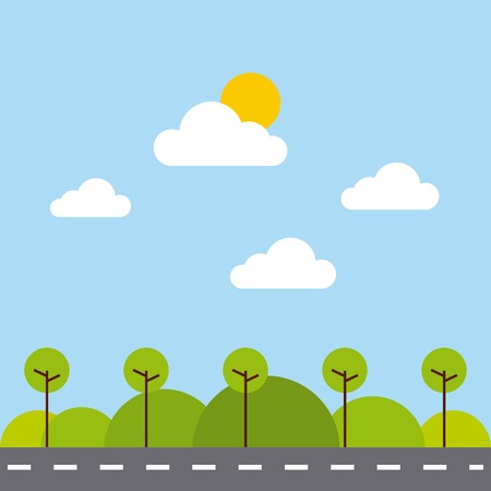 the park landscape nature tree cloud vector illustrationのイラスト素材