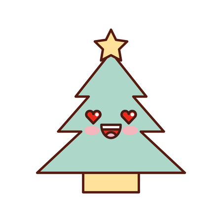 kawaii tree pine star decoration cartoon vector illustrationのイラスト素材