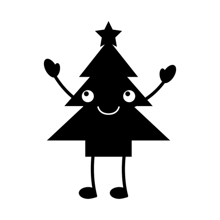 kawaii tree pine star decoration cartoon vector illustrationのイラスト素材