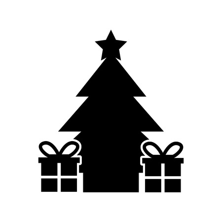 tree pine gift boxes star christmas decoration vector illustrationのイラスト素材