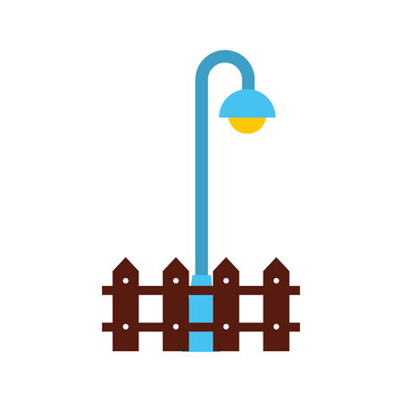 street lamp light wooden fence park element vector illustrationのイラスト素材