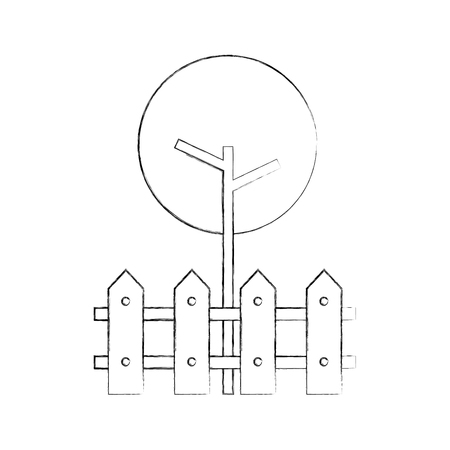 tree fence wooden natural foliage park plant vector illustrationのイラスト素材