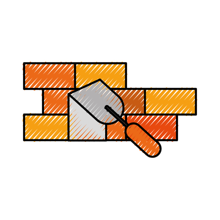 construction wall brick spatula work equipment vector illustrationのイラスト素材