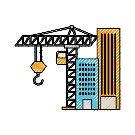 construction building tower crane equipment vector illustrationのイラスト素材