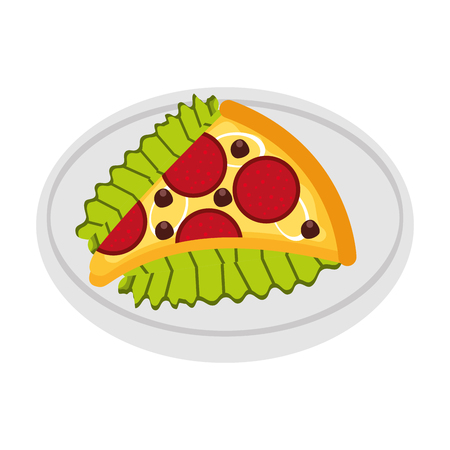 fast food pizza with cheese pepperoni tasty vector illustrationのイラスト素材