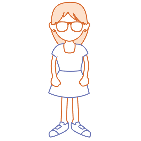 cute little girl with glasses avatar character vector illustration designのイラスト素材